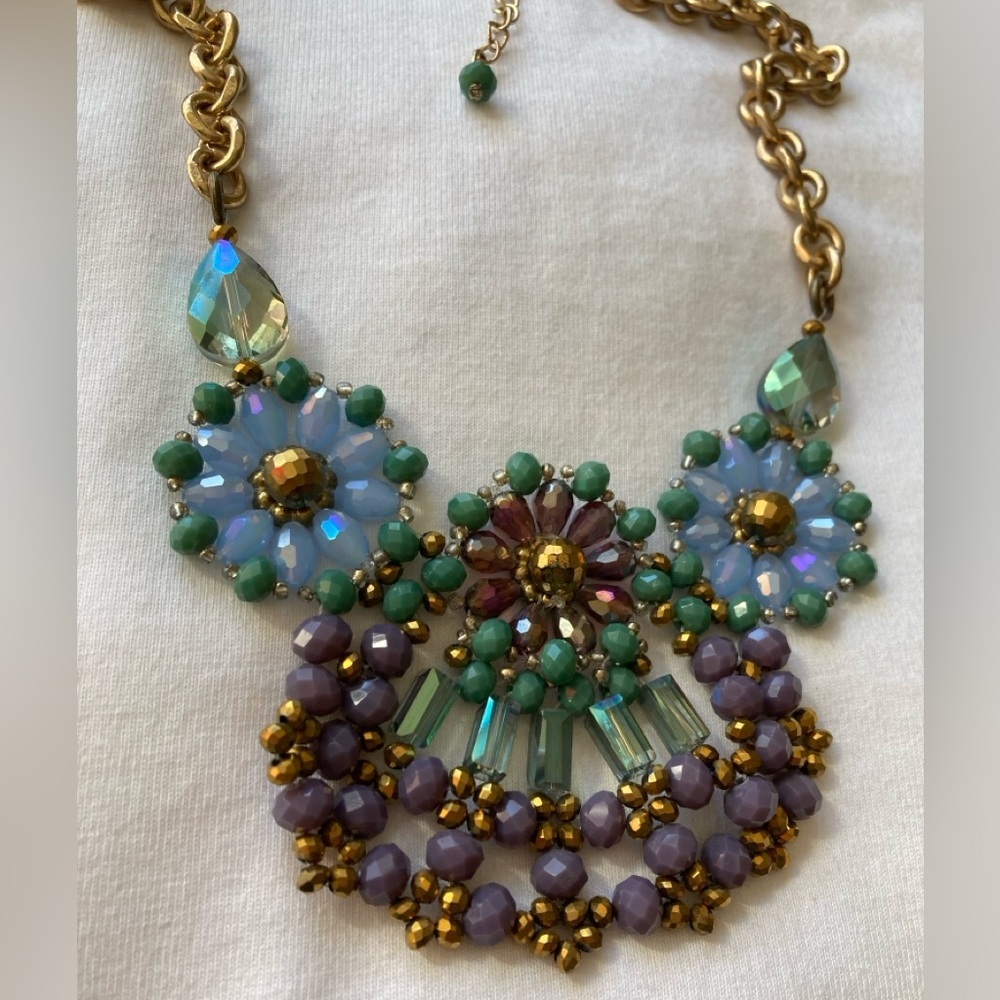 Beaded Flowers Floral Designed Bib Spring Summer Necklaces Multi Colored